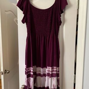 Lane Bryant Dress with smocked bodice, flutter sleeve and tie die at hem